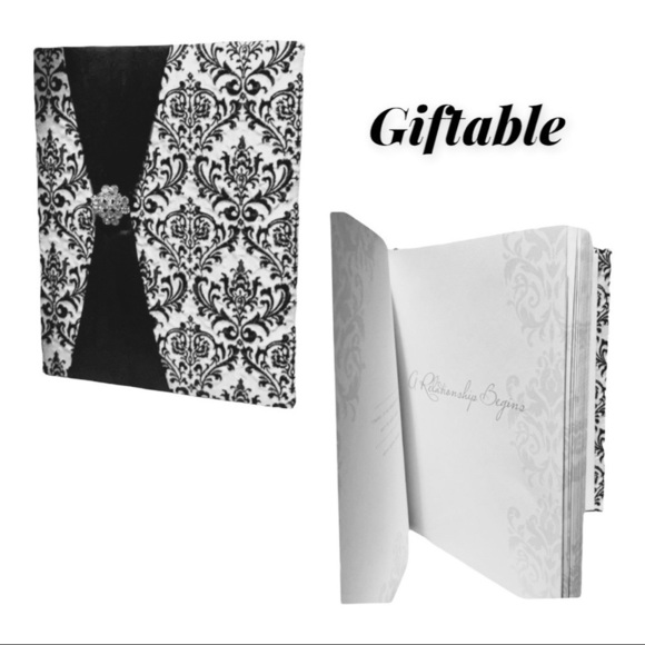 NEW Wedding Memory Book Gift Keepsake Black & White Fabric w/Rhinestone.… - Picture 5 of 8